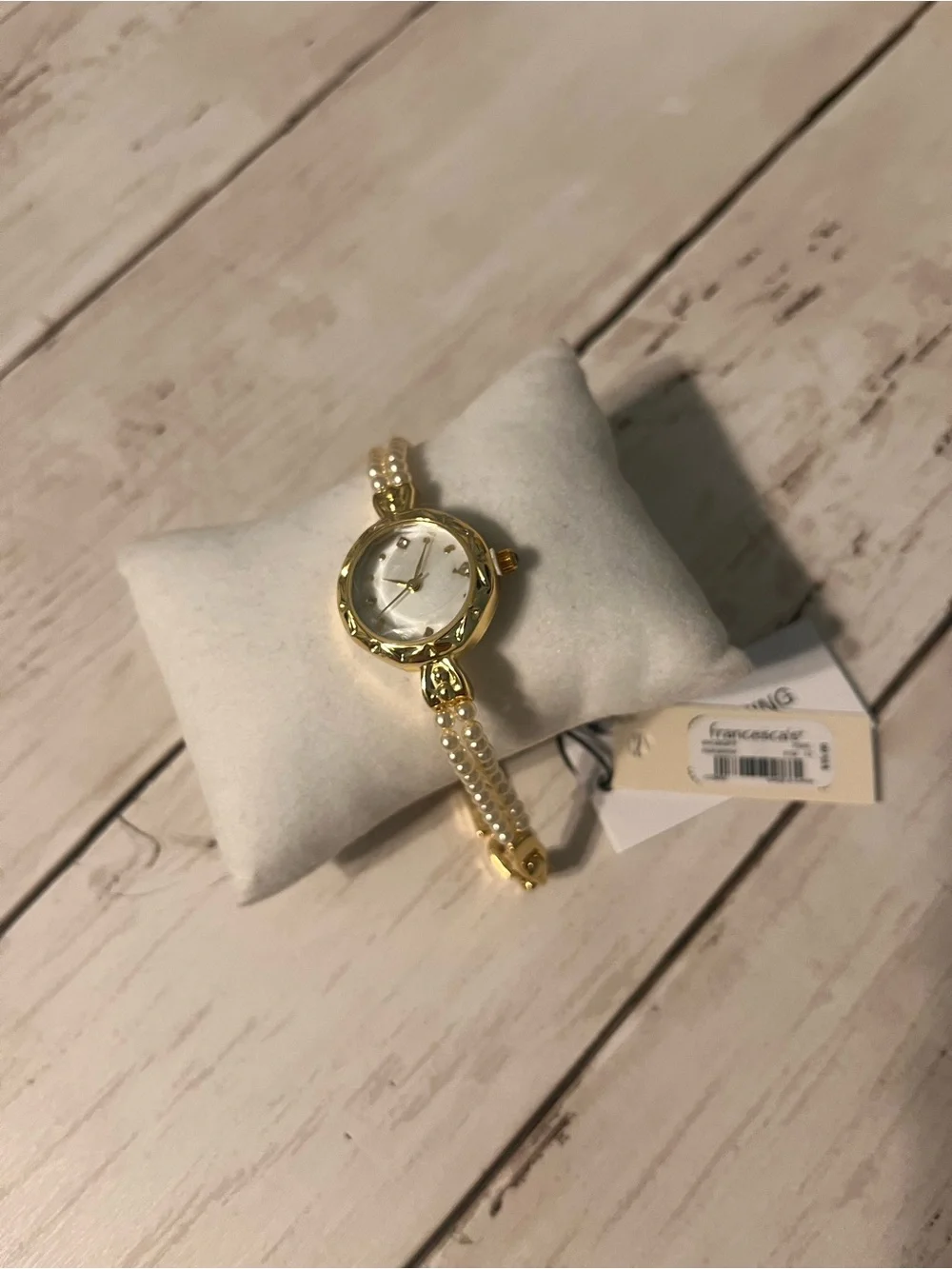 Francesca's Collections Gold and White Pearl Accent Bracelet Watch